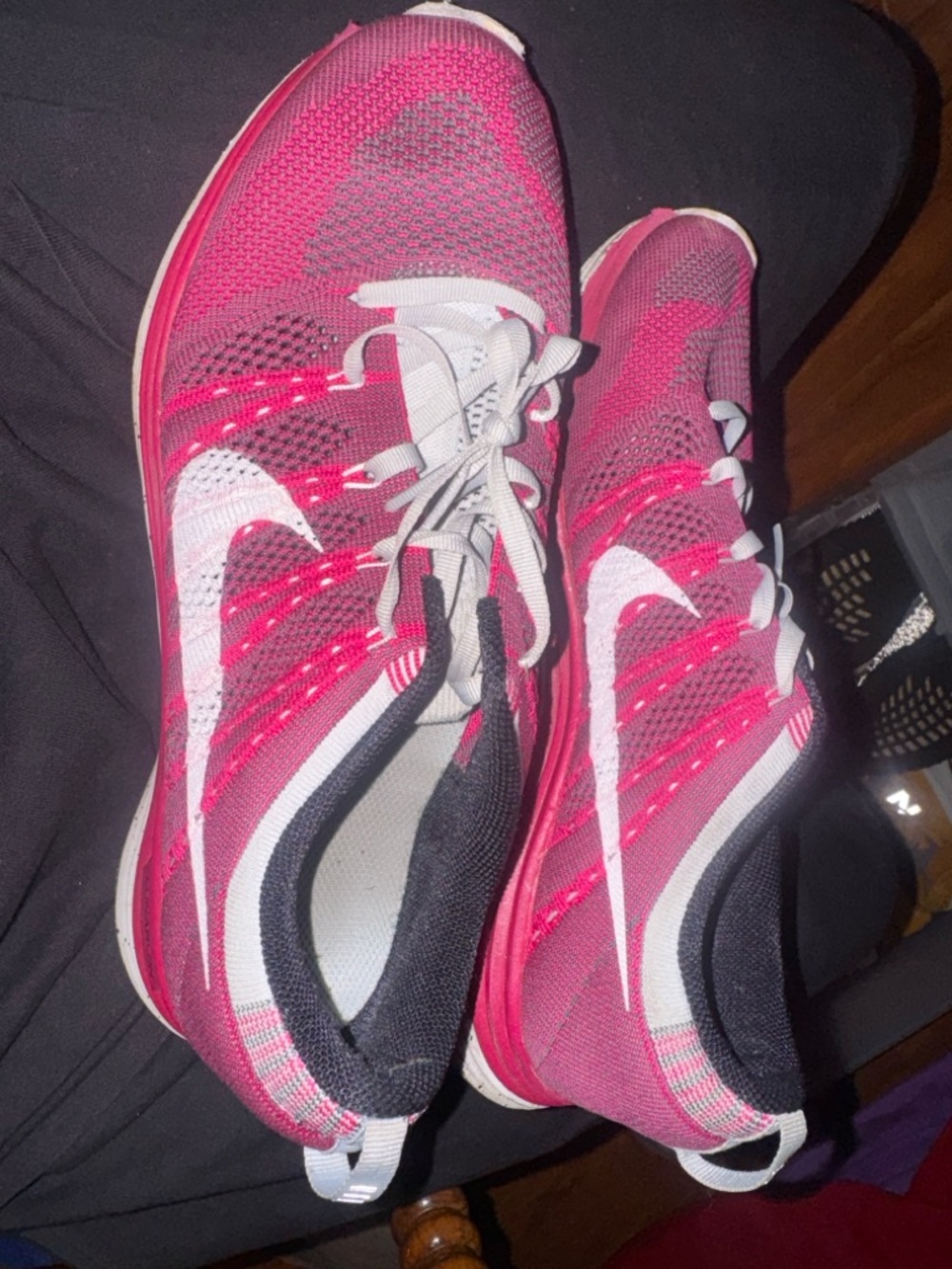 Nike Women's Pink and White Flyknit 1 fireberry running shoes